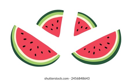 Set of Watermelon Slices. Flat Style Vector Illustration. Editable Doodle Isolated Objects on White Background