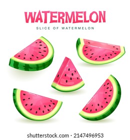 Set of watermelon slices isolated on white background. Vector watermelon illustration