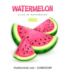 Set of watermelon slices isolated on white background. Vector watermelon illustration