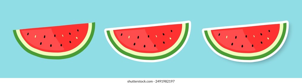 A set of watermelon slices on a blue background. Flat vector illustrations in cartoon style. Vector illustration of EPS 10.