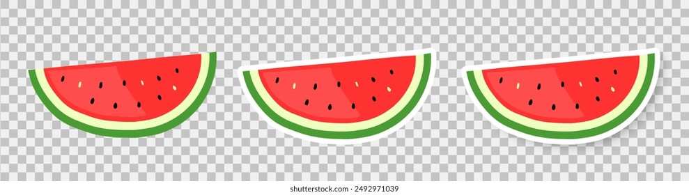 A set of watermelon slices on a transparent background. Flat vector illustrations in cartoon style. Vector illustration of EPS 10.