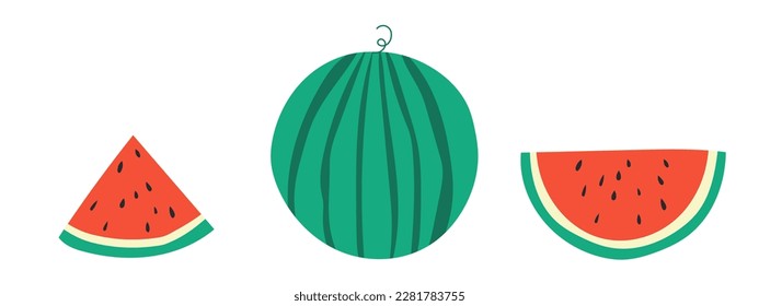 Set Watermelon. Watermelon. Summer fruit collection. Hand Drawing vector illustration.