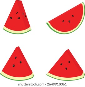 Set of Watermelon Triangular Slices Flat Vector Illustration for Summer Food, Refreshing Snack, and Seasonal Design Elements