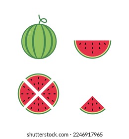 set of watermelon vector flat design collection. flat style watermelon design icon