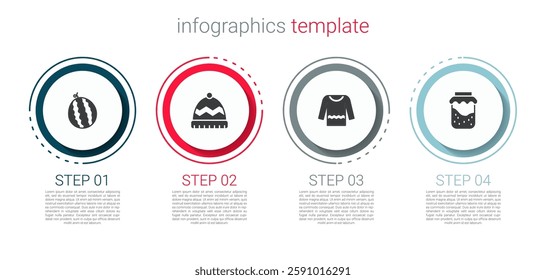 Set Watermelon, Winter hat, Sweater and Jam jar. Business infographic template. Vector