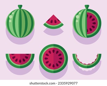 Set of watermelons. Colored vector illustration.