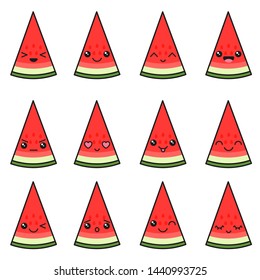 Set of watermelons with different emotions