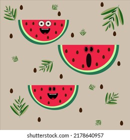 A set of watermelons with different emotions