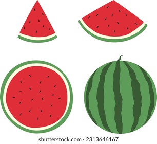 
set of watermelons in a different form in a hand-drawn style