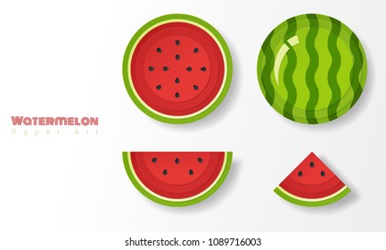 Set of watermelons in paper art style , vector , illustration