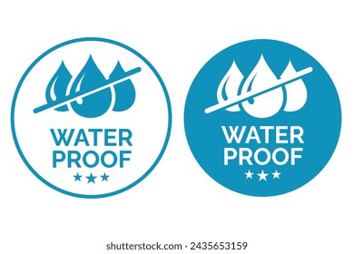 Set waterproof badge vector for product. Collection of water resistant signs. Water protection, liquid proof protection. Shield with water drop. Anti wetting material, surface protection.