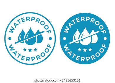 Set waterproof badge vector for product. Collection of water resistant signs. Water protection, liquid proof protection. Shield with water drop. Anti wetting material, surface protection.