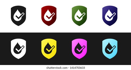 Set Waterproof icon isolated on black and white background. Water resistant or liquid protection concept. Vector Illustration