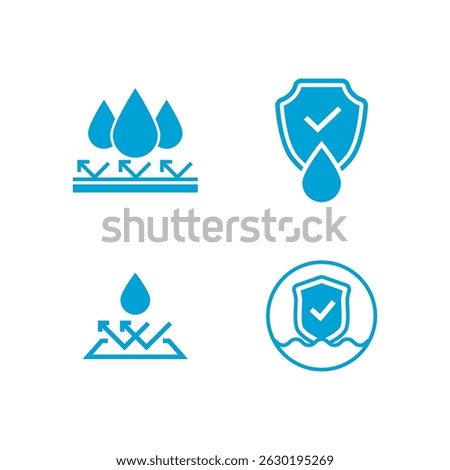 Set of Waterproof icons. Waterproof or water resistant signs. Water protection symbol.