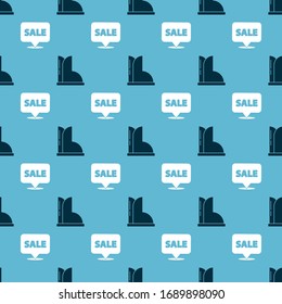 Set Waterproof rubber boot and Hanging sign with Sale on seamless pattern. Vector