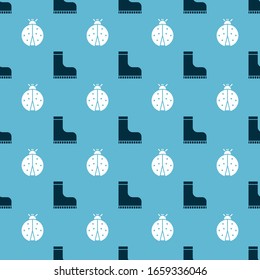 Set Waterproof rubber boot and Ladybug on seamless pattern. Vector