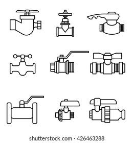 Set of water-supply faucet mixer, tap, valve for water set icon vector illustration