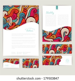 Set of wave abstract cards, invitations. Vector wave tileable pattern is masked and complete. Abstract backdrop. Banner design template. Corporate identity business set. 