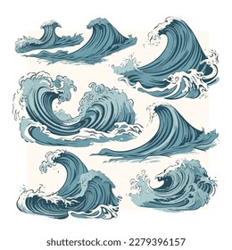 set of wave arts vector illustration