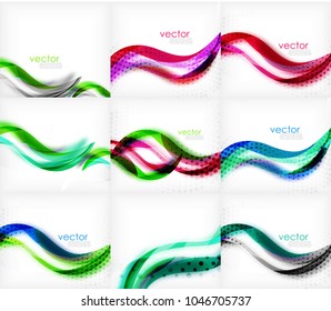 Set of wave blurred colorful stripe backgrounds, digital techno bright color abstract backgrounds templates. Collection of waves. Vector illustration