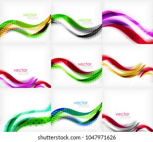 Set of wave blurred colorful stripe backgrounds, digital techno bright color abstract backgrounds templates. Collection of waves. Vector illustration