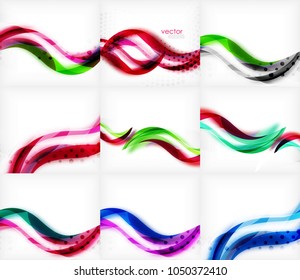 Set of wave blurred colorful stripe backgrounds, digital techno bright color abstract backgrounds templates. Collection of waves. Vector illustration