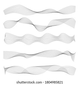 Set of wave borders. Wavy lines, symbols, sinuous curves. Horizontal curvy line, decorative footer collection