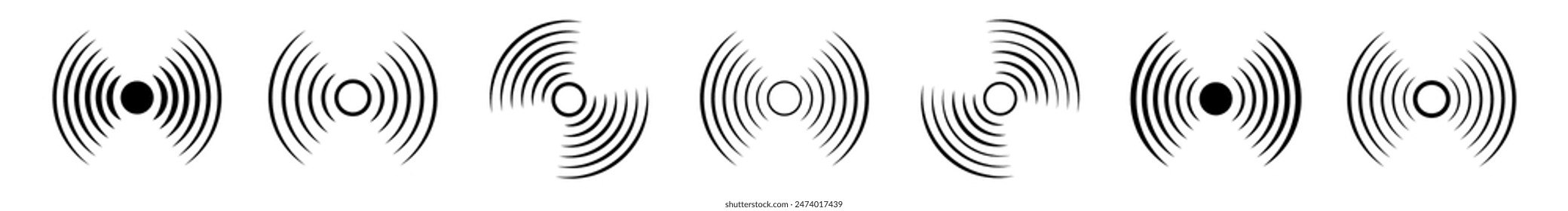 Conjunto de iconos de radar de círculos de onda. Conexión de círculo, conjunto de iconos de ondas de sonido de sonar