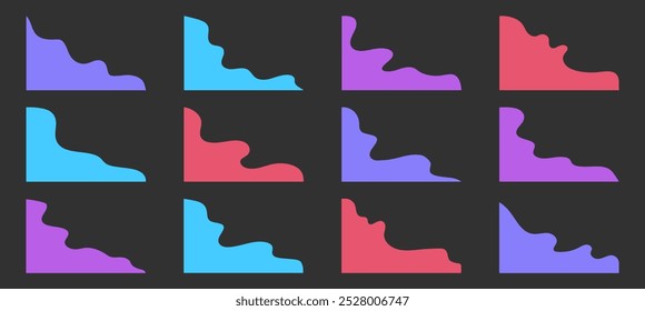 Conjunto de formas de canto de onda para página do site, banner, ilustração de vetor de cartão