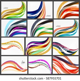 Conjunto de plantillas geométricas modernas y elegantes de ondas, fondos abstractos vectoriales