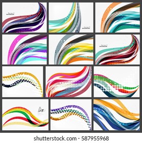 Set of wave elegant modern geometrical templates, vector abstract backgrounds