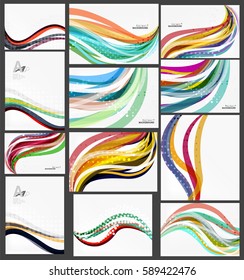 Set of wave elegant modern geometrical templates, vector abstract backgrounds