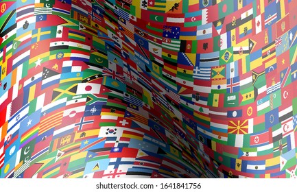 set of wave flags of all countries in illustration