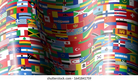 set of wave flags of all countries in illustration