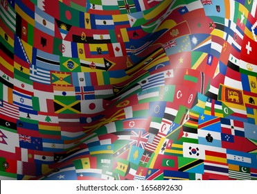 set of wave flags of all countries in illustration