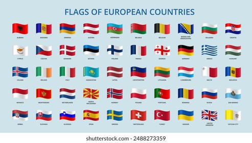 Set of wave flags of Europe countries.