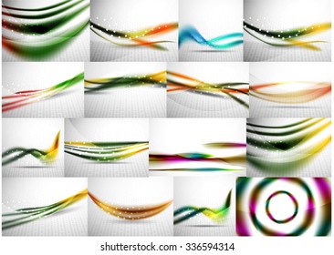Set of wave flowing blurred motion abstract backgrounds. Smooth futuristic line layouts. Business, technology message, presentation or identity. Vector illustration