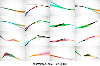 Set of wave flowing blurred motion abstract backgrounds. Smooth futuristic line layouts. Business, technology message, presentation or identity. Vector illustration