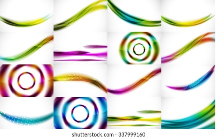 Set of wave flowing blurred motion abstract backgrounds. Smooth futuristic line layouts. Business, technology message, presentation or identity. Vector illustration