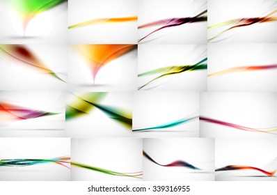 Conjunto de fondos abstractos de movimiento borroso que fluyen por las olas. Diseño de líneas futuristas suaves. Negocio, mensaje tecnológico, presentación o identidad. Ilustración del vector