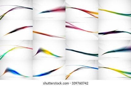 Set of wave flowing blurred motion abstract backgrounds. Smooth futuristic line layouts. Business, technology message, presentation or identity. Vector illustration