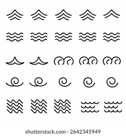 set of wave line icon on white background
