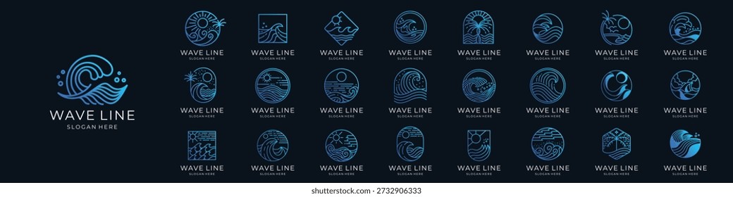 set of wave line logos. ocean sea wave logo minimalist set design template.