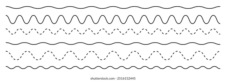 Conjunto de Coleção de vetores de linha de onda. Linha em ziguezague. Ilustração de vetor.