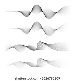 Set of wave lines and dot particle wavy flowing curve pattern on white background. Futuristic technology concept. Vector illustration	