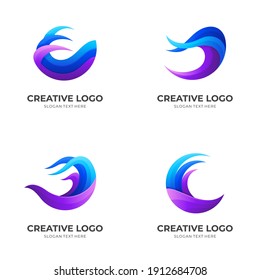 set wave logo design with 3d colorful style