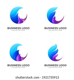set wave logo design with 3d blue and purple color style