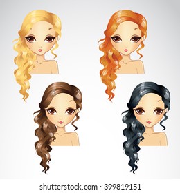 Set Of Wave Long Hair Styling