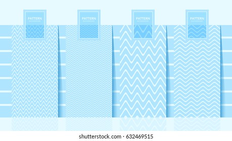 Set of wave pattern seamless sweet blue two tone colors. Stripe background vector.