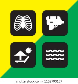 set with wave, summer, skeleton and parasol and deck chair under summer sun vector icons for web and mobile app